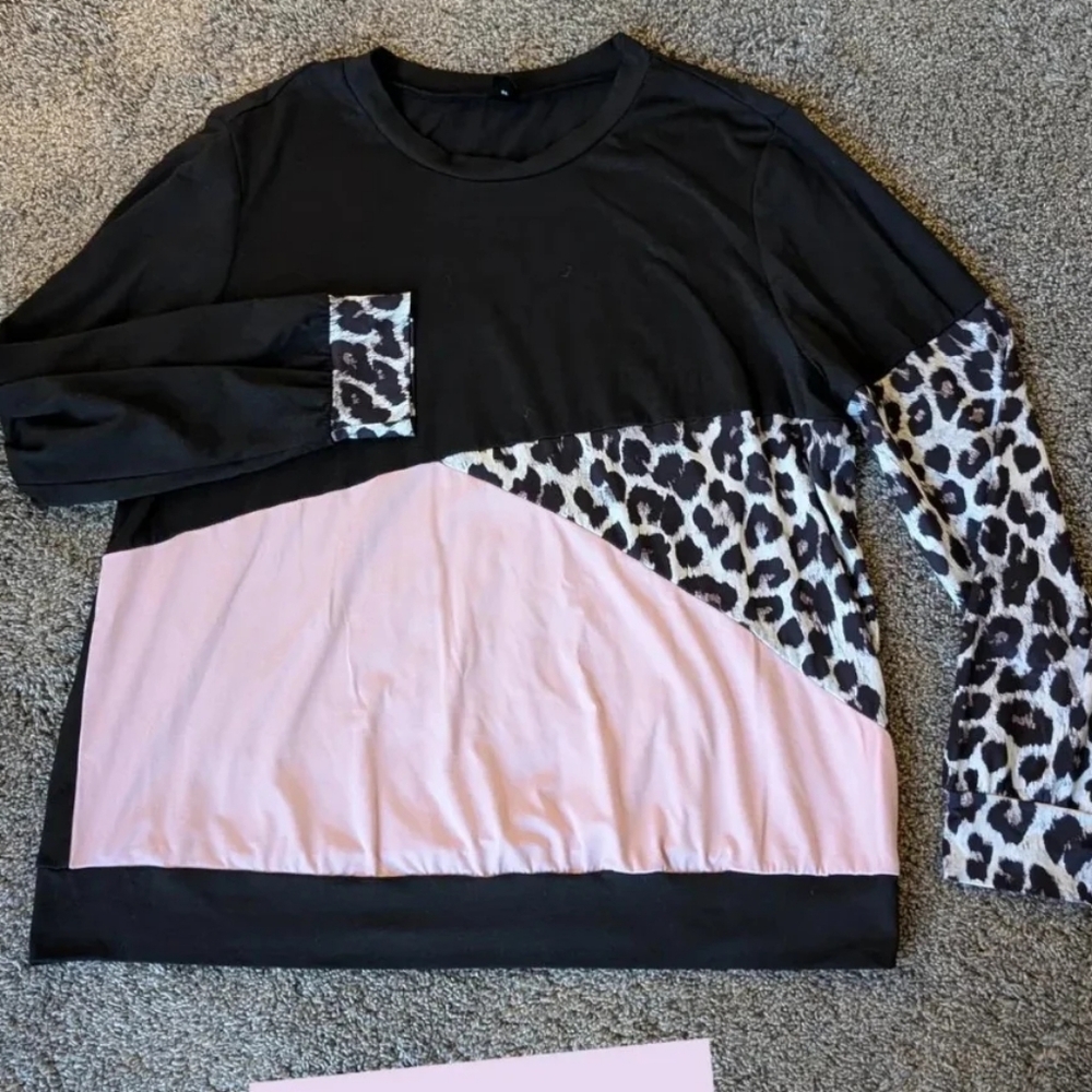 Black and Pink Leopard Print Sweater